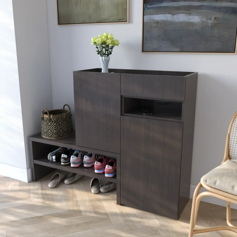 Тумба-подставка RS-4 для обуви в прихожую с дверцей и ящиком 1350х400х1017 мм ДСП 16 мм Венге Магия (20288760)