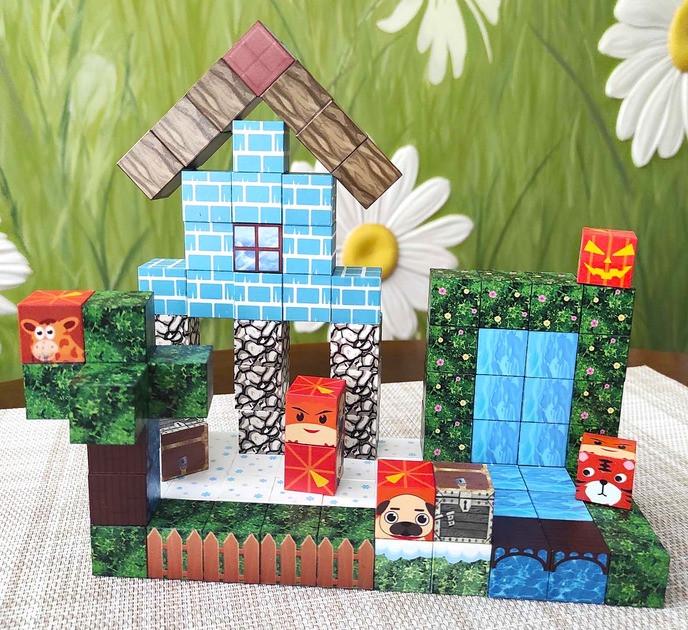 Конструктор магнітний Minecraft Будинок в саду з водоспадом 100 кубиків - фото 8 Конструктор магнітний Minecraft Будинок в саду з водоспадом 100 кубиків - фото 8
