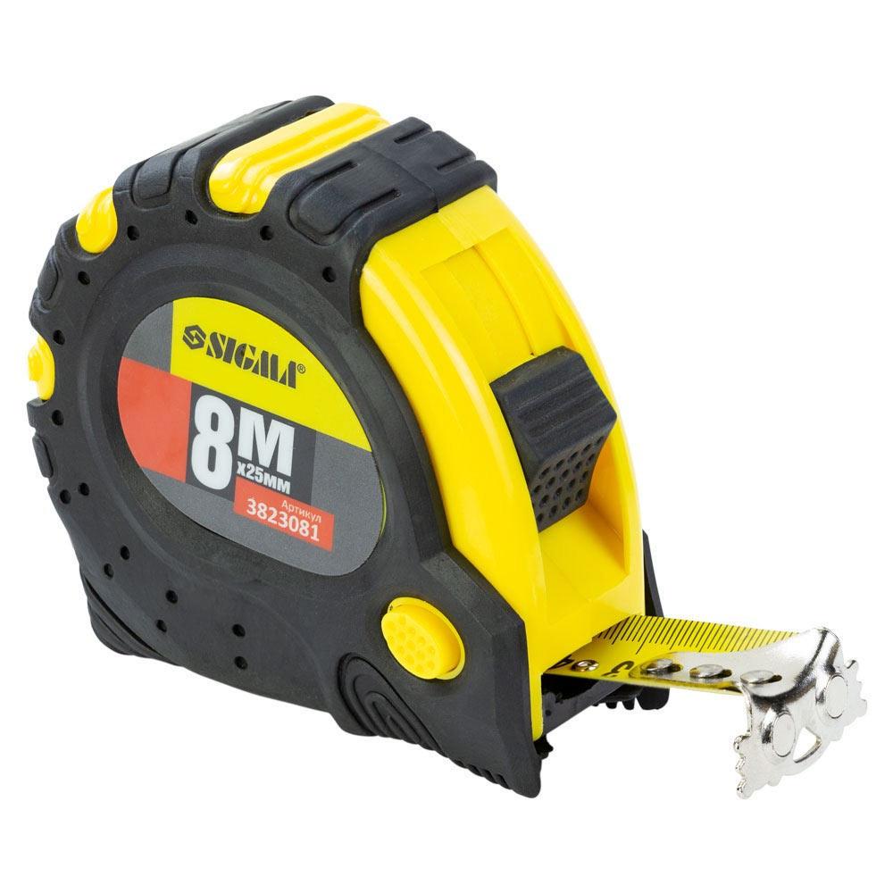 Рулетка магнитная Sigma фиксатор + тормоз 8 м 25 мм  (3823081)