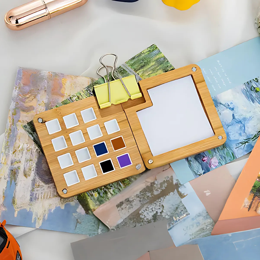 Мини-палитра деревянная для акварельных красок 15x7,5x0,8 см (JH-CXSD-P01) - фото 3