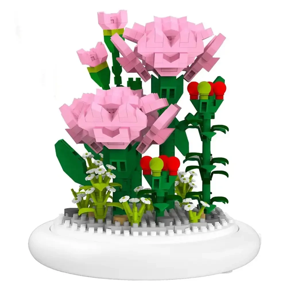 Конструктор-ночник Цветок в колбе с подсветкой Гвоздика/Роза 570 дет. - фото 3