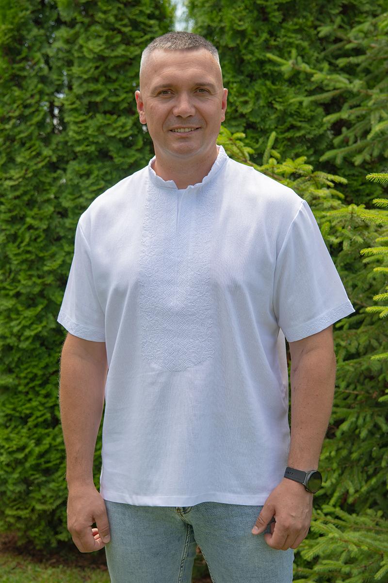 Вышиванка льняная мужская с коротким рукавом 4XL Белый (1884709491)