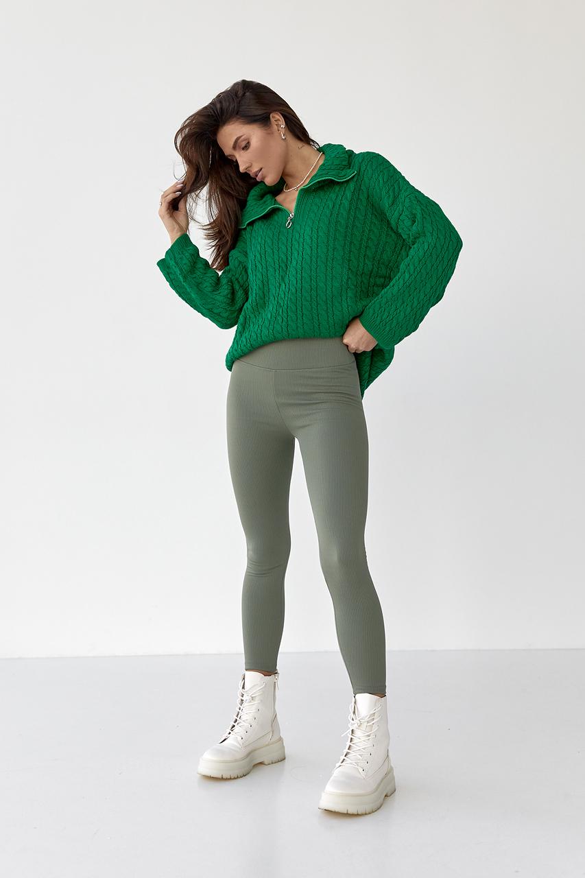 Лосини в рубчик з високою посадкою L Хакі (9540635) - фото 6