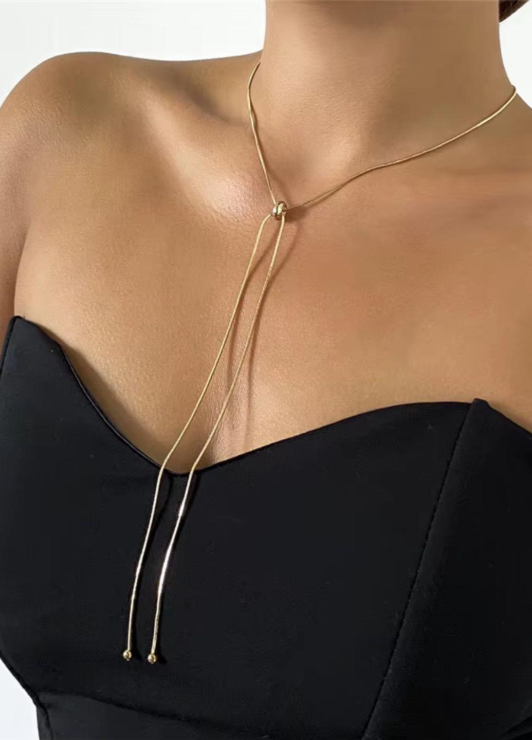 Ланцюжок-краватка жіноча з намистинками регулюється Fashion Jewelry Золотистий (15860) - фото 8 Ланцюжок-краватка жіноча з намистинками регулюється Fashion Jewelry Золотистий (15860) - фото 8