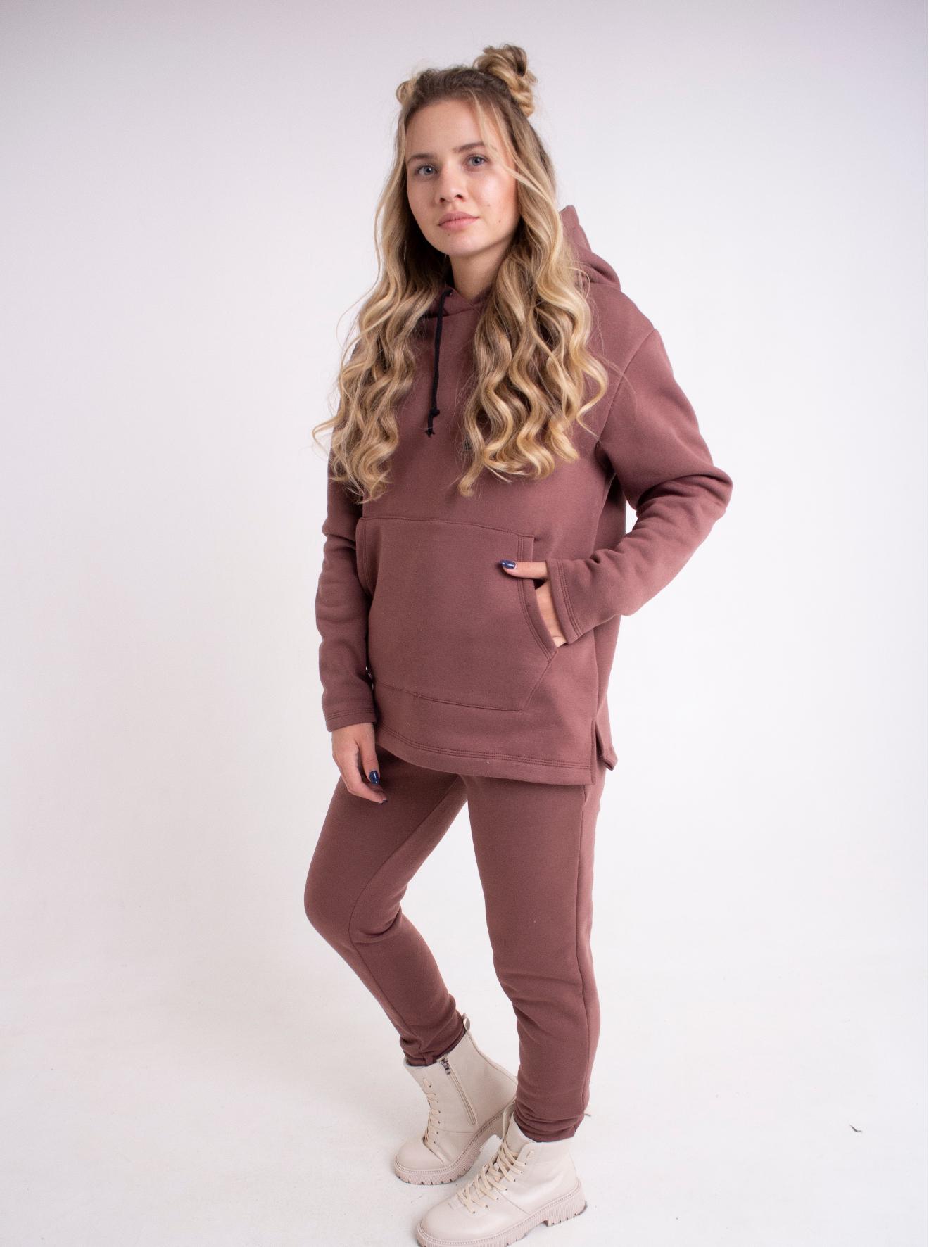 Костюм спортивный женский на флисе Пинки р. 54 Коричневый - фото 2 Костюм спортивный женский на флисе Пинки р. 54 Коричневый - фото 2