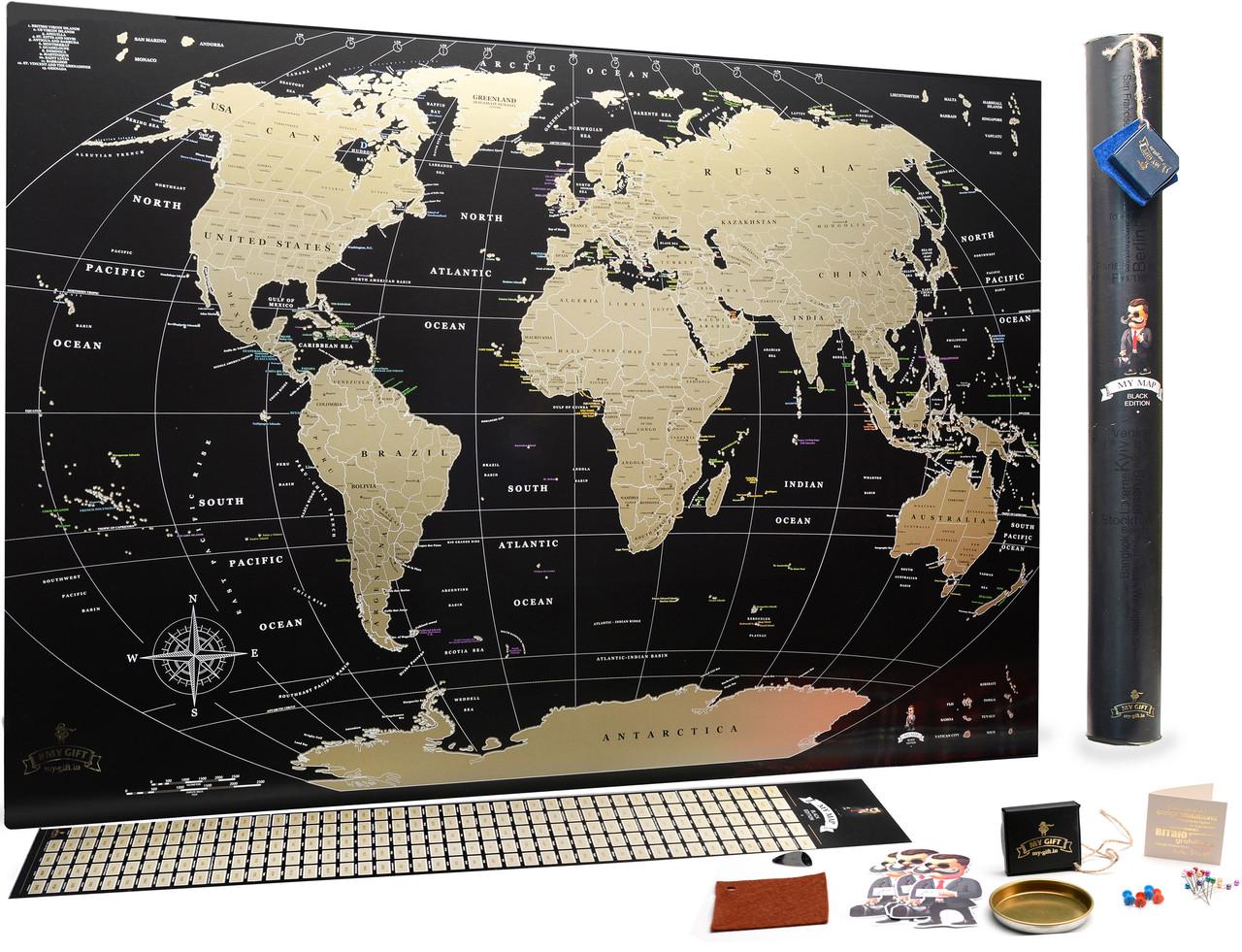 Скретч карта мира My Map Black Edition gold My Gift Черный (1002949-Gold-1)