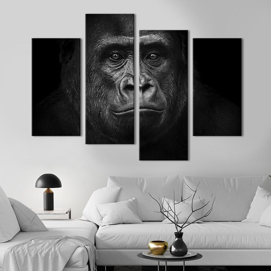 Модульная картина из четырех частей на холсте интерьерная картина Чёрная горилла 129x90 см (192-42)