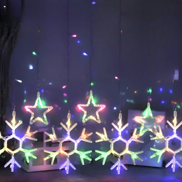 Гірлянда штора мережева LED Зірки та сніжинки 3х0,9 м 10 фігур Різнокольоровий (1733065ML)