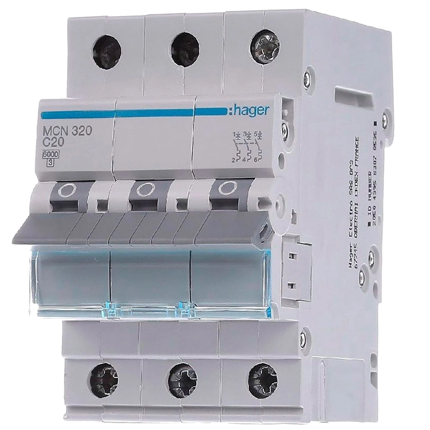 Автоматичний вимикач Hager 3P 6kA C-20A 3M MCN320 (99-00016372)