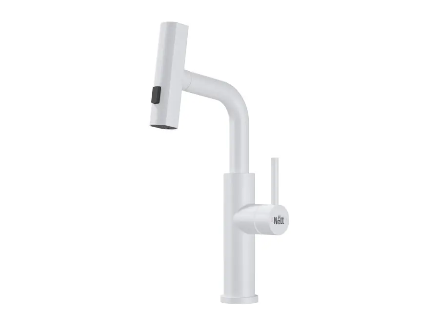 Змішувач для кухні Nett LW-35 з висувною лійкою Білий (NET-033220)