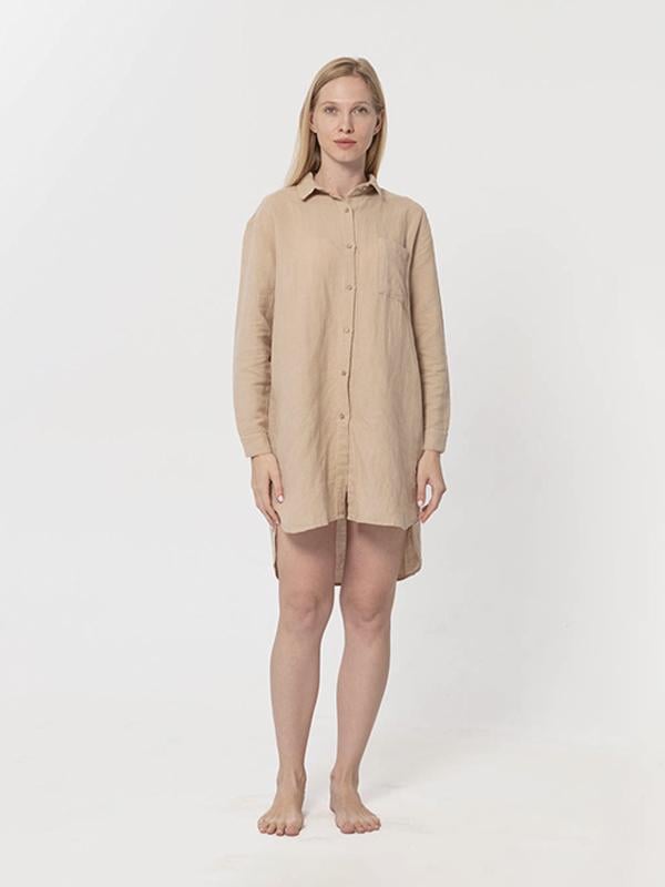 Рубашка домашняя Lotus Home Bruma длинная из льна XL Бежевый (26843101)