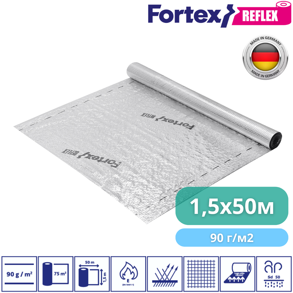 Плівка пароізоляційна Fortex Reflex армована 1,5 м x 50 м 75 м2 90 г/м2 (340011) - фото 2