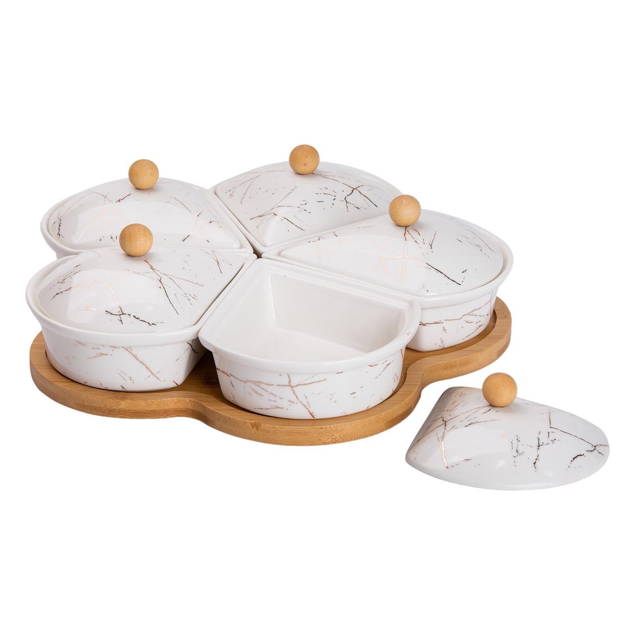 Менажниця порцелянова на підставці що обертається 5 секцій Білий (HP-1217) - фото 6 Менажниця порцелянова на підставці що обертається 5 секцій Білий (HP-1217) - фото 6