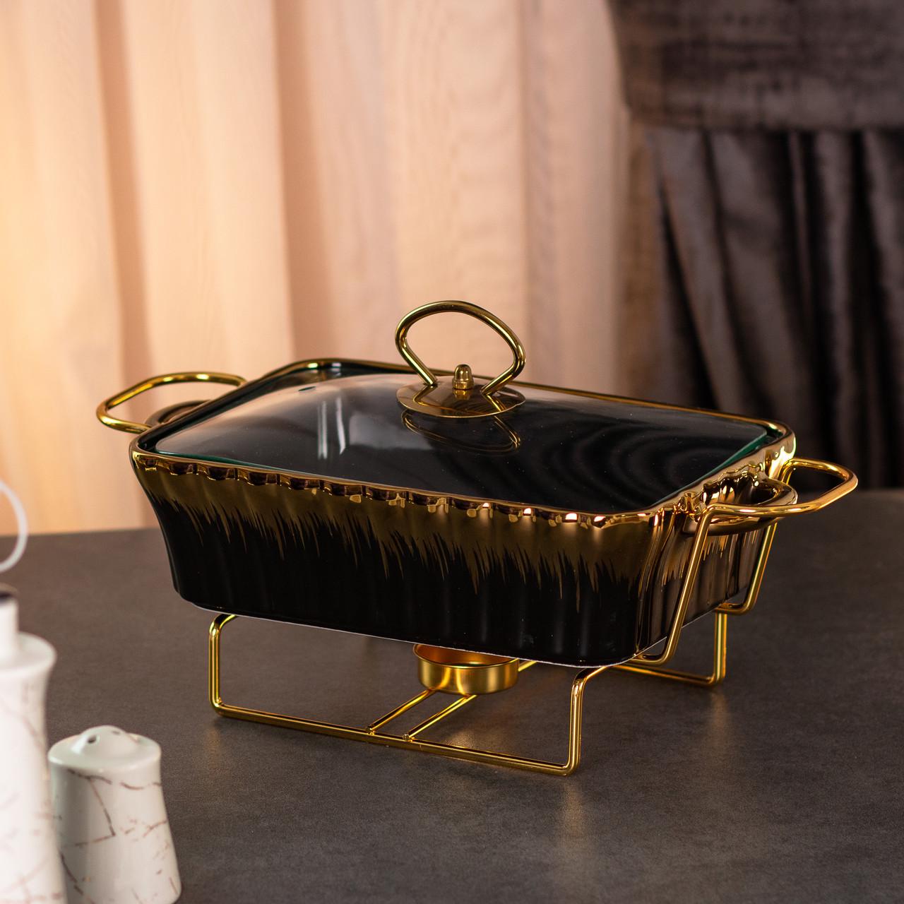 Мармит прямоугольный керамический с подогревом 1 л Черный