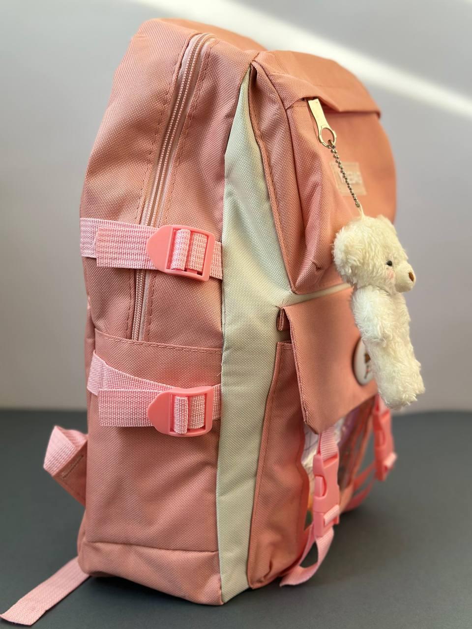 Комлект шкільний рюкзак/сумка/клатч/брелок/кишеня з іграшками Рожевий (27795687) - фото 10