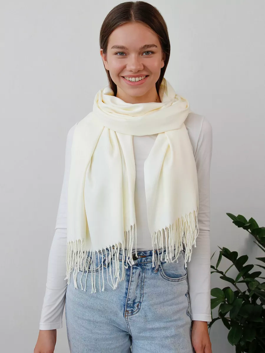 Шарф палантин Cashmere 200х70 см Молочный - фото 4 Шарф палантин Cashmere 200х70 см Молочный - фото 4