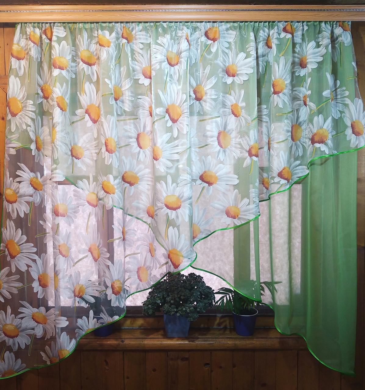 Шторы арка Стелла Салатовый/Ромашка (1667700134)