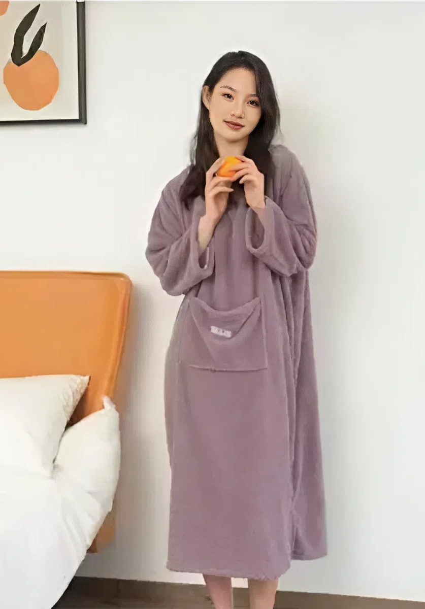 Халат-полотенце для женщин с водопоглощением и быстрым высыханием с капюшоном Фиолетовый (2089)