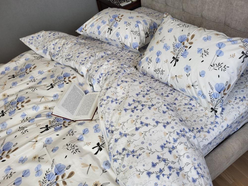 Комплект постельного белья Linen cotton холст полуторный на резинке Голубой (2070180893)