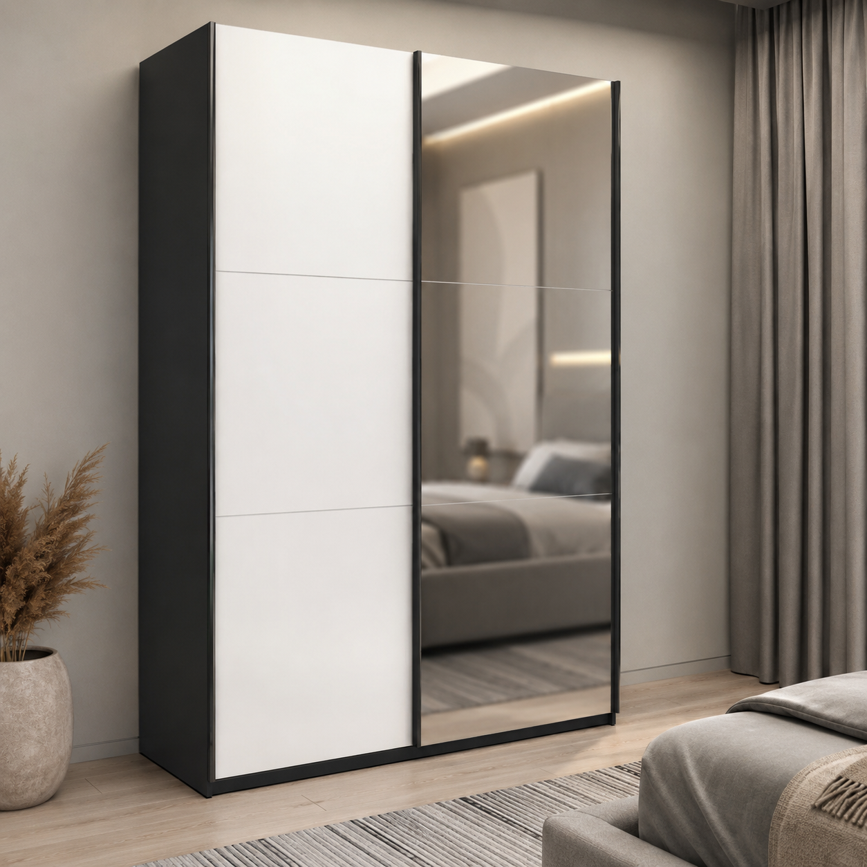 Шкаф купе Doros G-Caiser 1 ДСП/1 зеркало/3 части 160х60х240 см Антрацит/Белый (42005415 DRS-012248) Шкаф купе Doros G-Caiser 1 ДСП/1 зеркало/3 части 160х60х240 см Антрацит/Белый (42005415 DRS-012248)