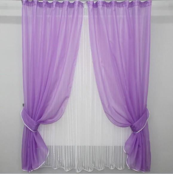 Шторки с тюлью на кухню с подвязками 295х175 см Сиреневый (00к 59-500)