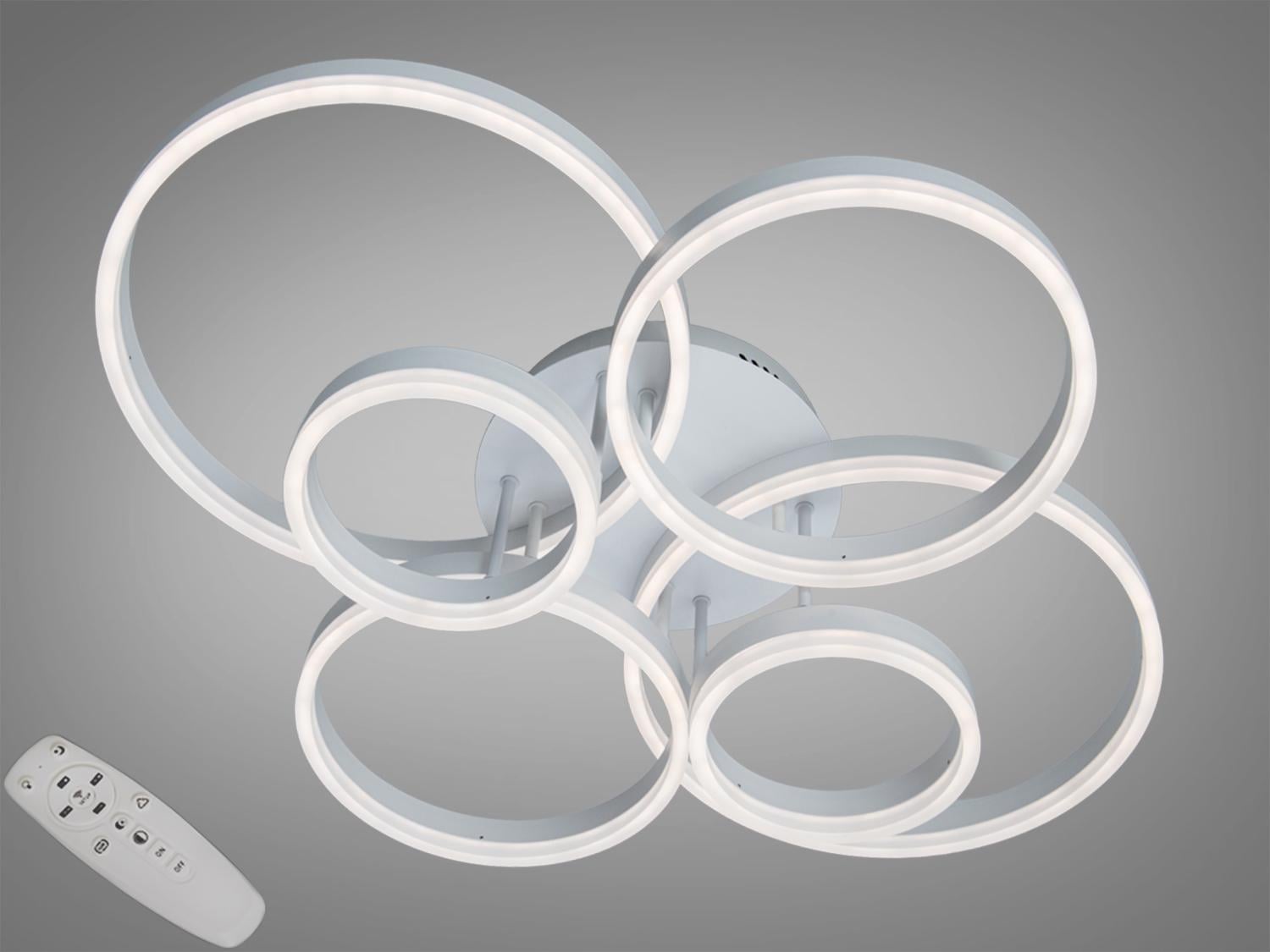 Люстра потолочная LED 6 колец/димер пульт/120W Белый (2543WH dimmer)