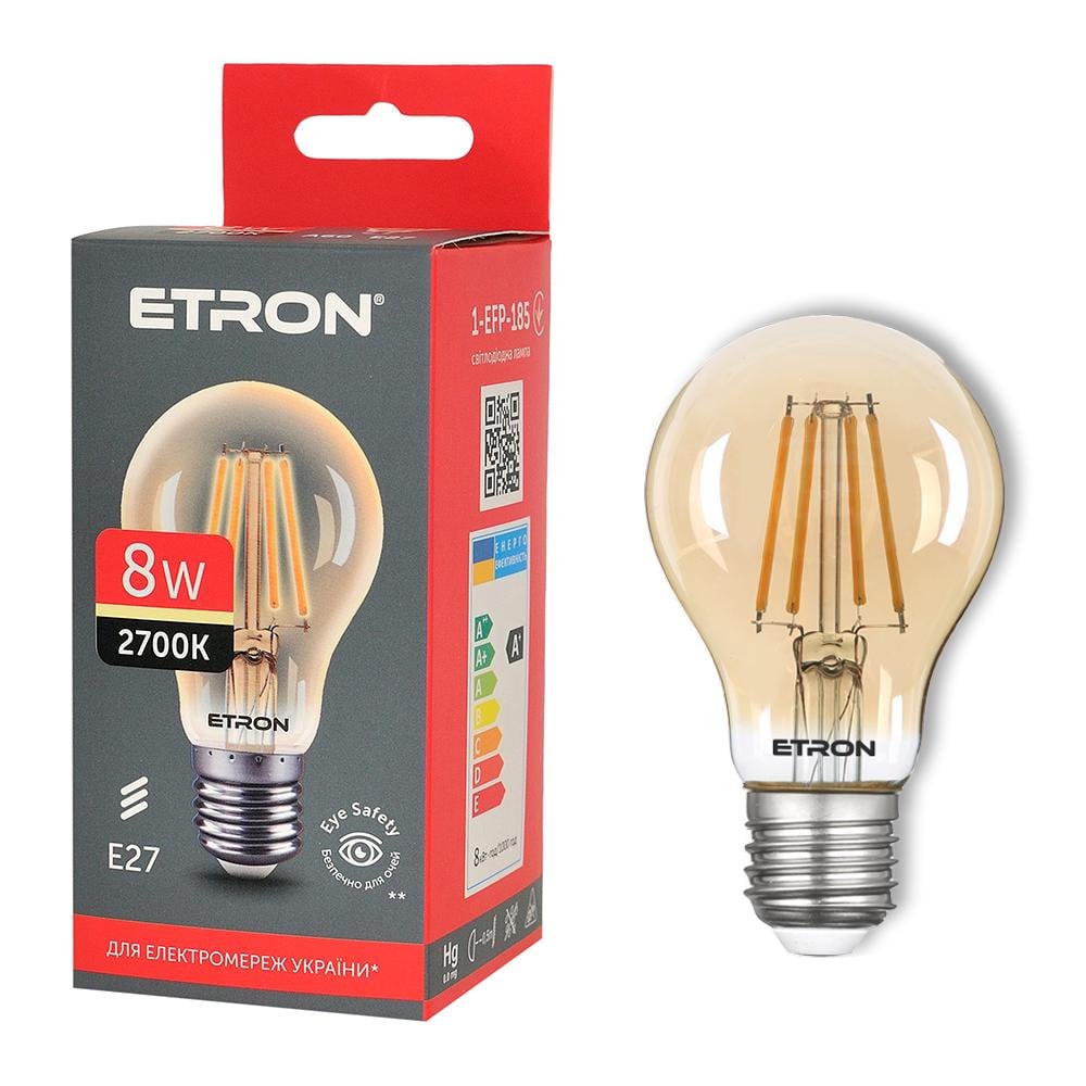 Светодиодная филаментная лампа ETRON Filament 1-EFP-185 A60 8W E27 2700K Золотой (14048) - фото 1