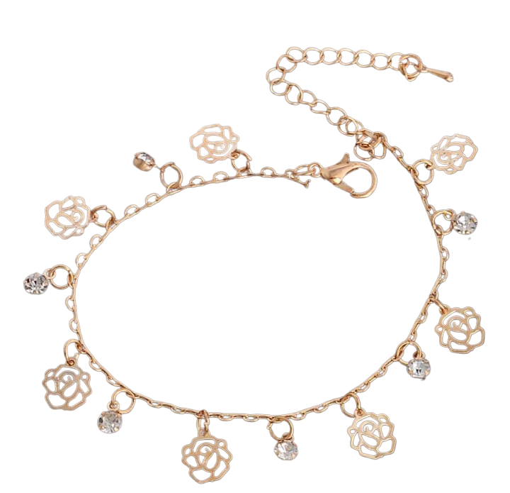 Браслет женский Цветочек с камнями на ногу 24,5 см (BA-112)