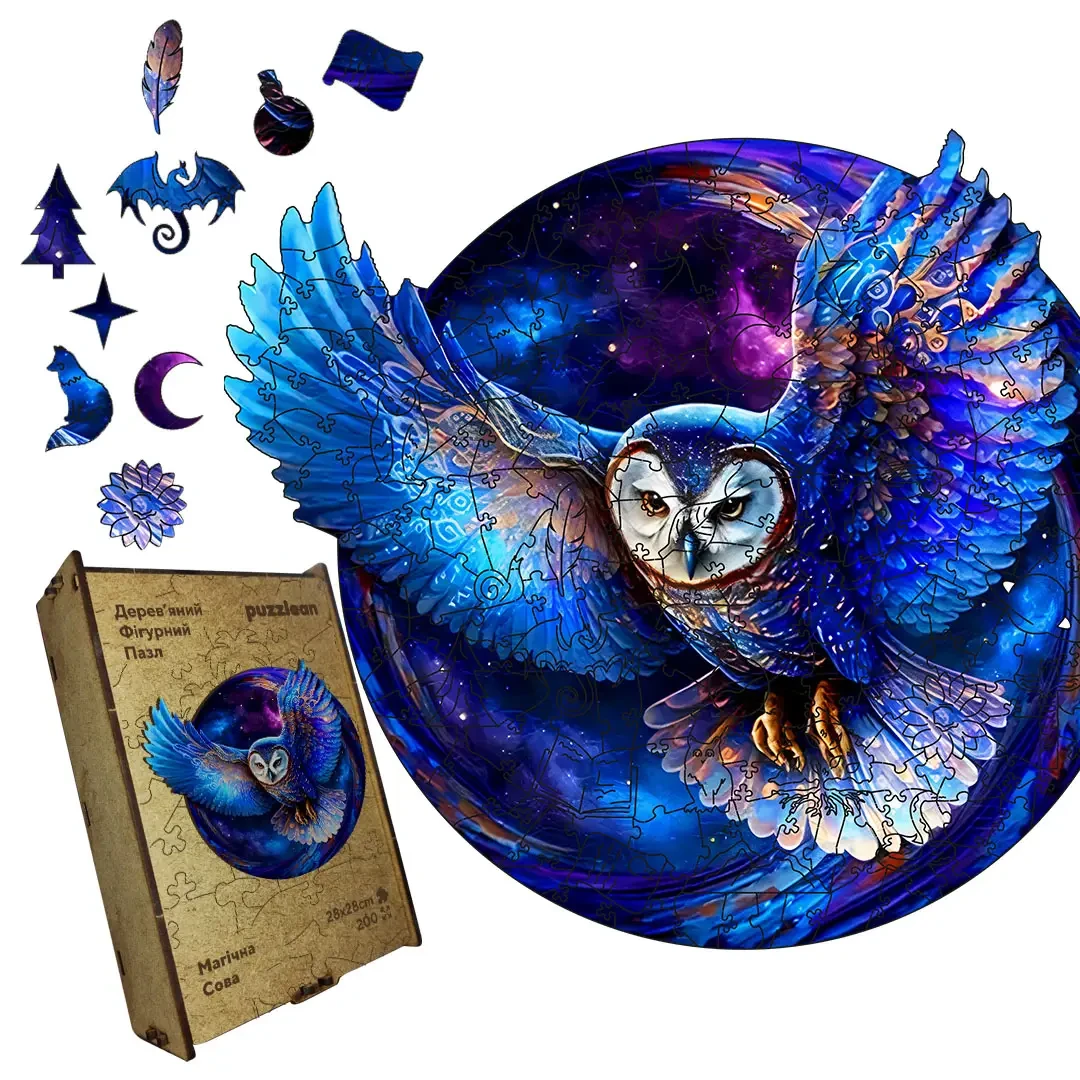 Пазл деревянный Магическая Сова А4 картонная коробка