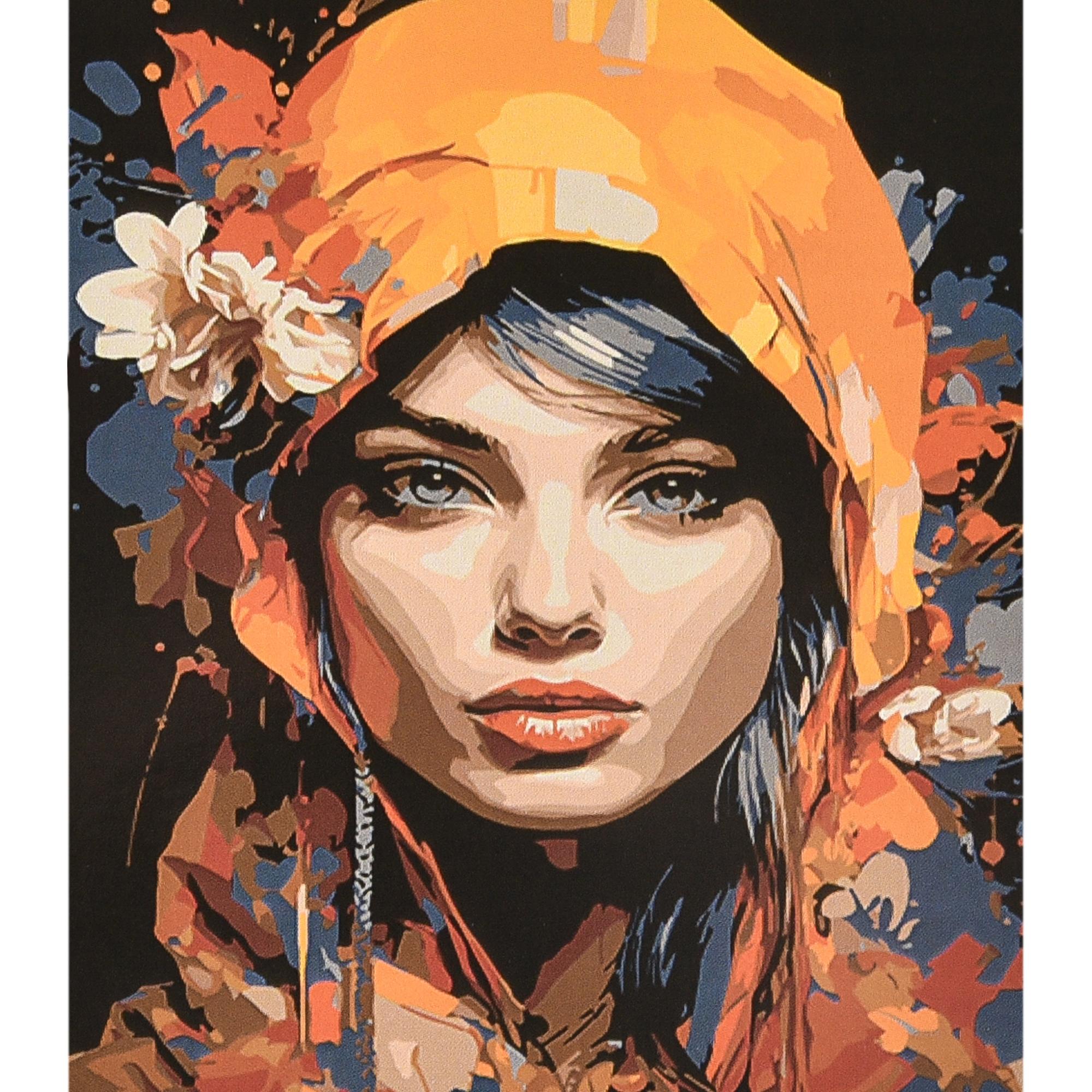 Картина по номерам Strateg Премиум Девушка солнца с лаком и уровнем 40x50 см (Str-VA-4608)