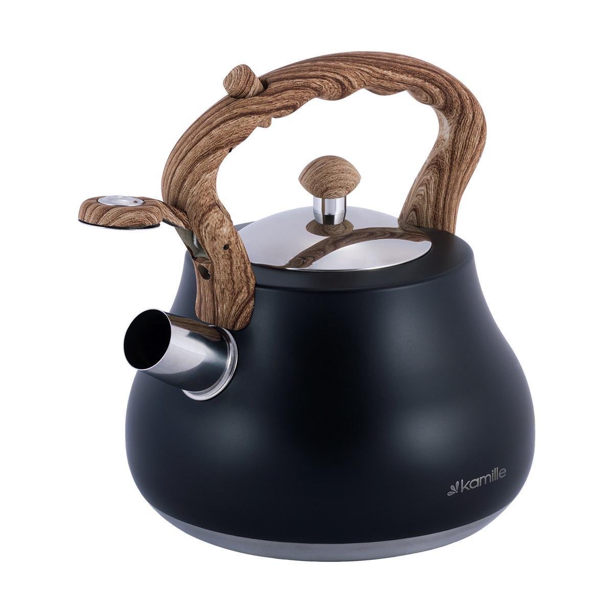 Чайник зі свистком Kamille KM-1092 із нержавіючої сталі та нейлоновою ручкою з покриттям soft-touch під дерево 2,7 л Чорний (150-84-1092) - фото 6 Чайник зі свистком Kamille KM-1092 із нержавіючої сталі та нейлоновою ручкою з покриттям soft-touch під дерево 2,7 л Чорний (150-84-1092) - фото 6