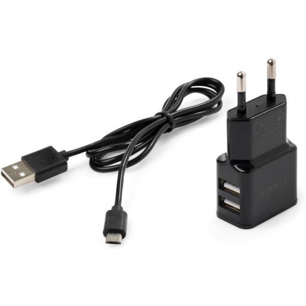 Зарядний пристрій Vinga 2 Port USB Wall Charger 2.1A + microUSB cable (VCPWCH2USB2ACMBK) - фото 2