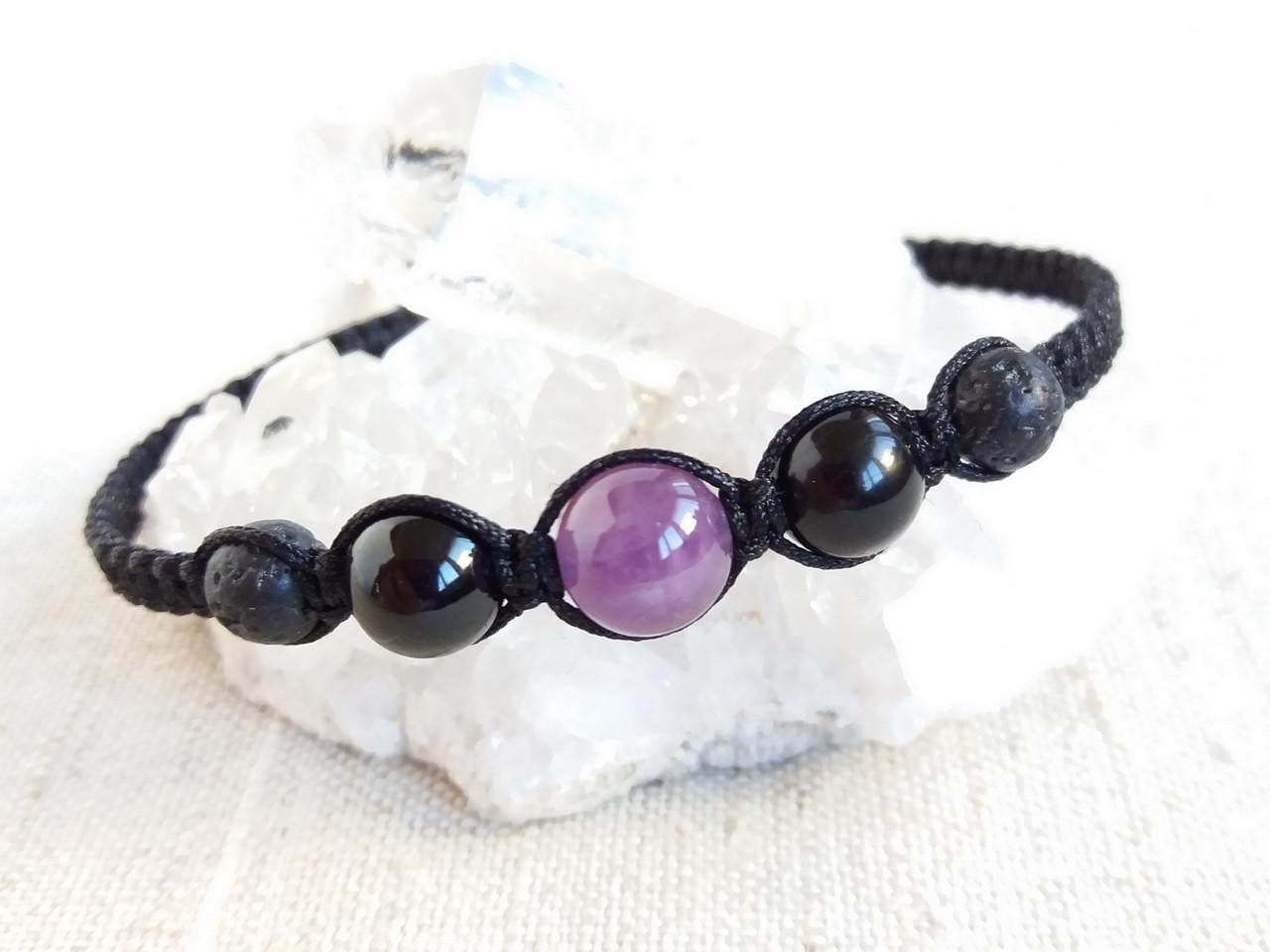 Браслет Шамбала из Аметиста/Черного турмалина/Лаввы (1695204363)