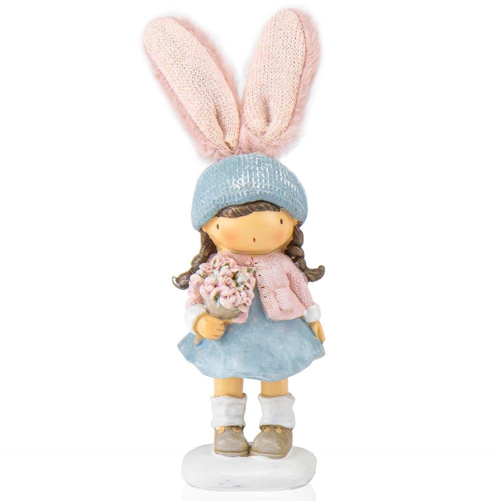Новогодняя фигурка для праздничного интерьера Девочка-кролик 23 см из полистоуна Розово-голубой (147-81-6013-024)
