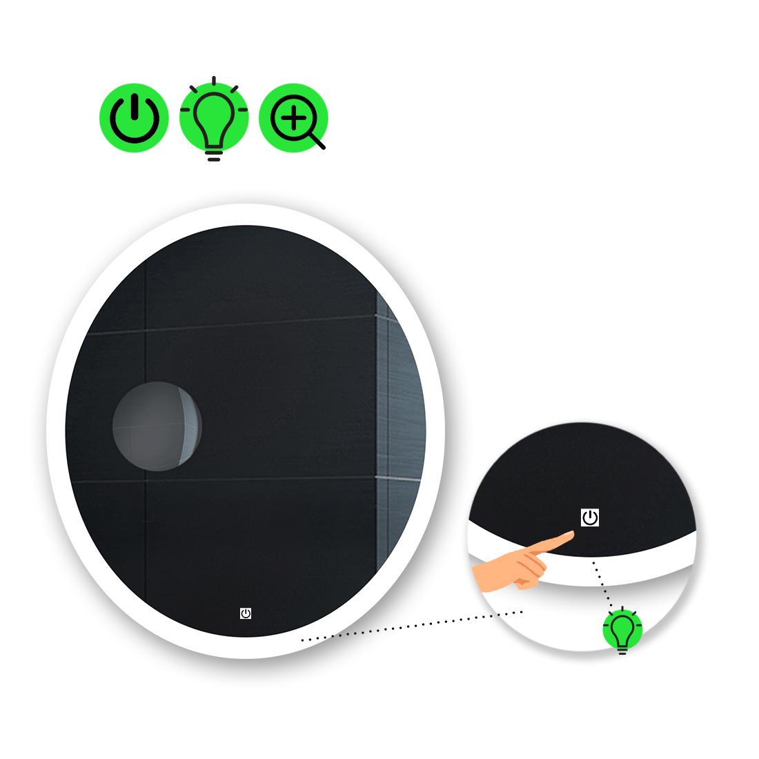 LED-зеркало 90x90 см с сенсором и увеличительной линзой без подсветки модель Amor.