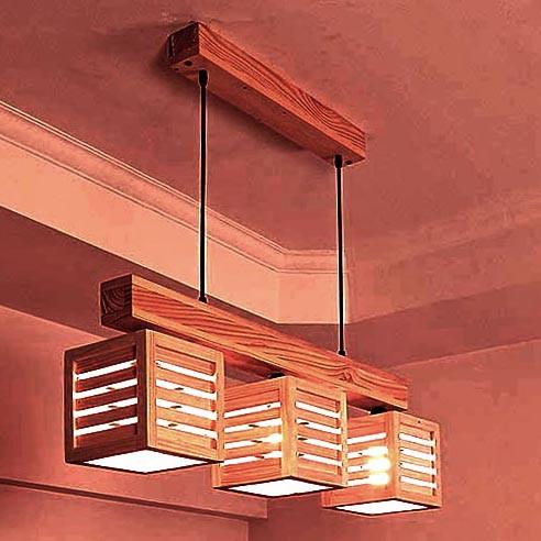 Подвесной светильник из дерева Бакон Шафран (ЛЮС-004006)