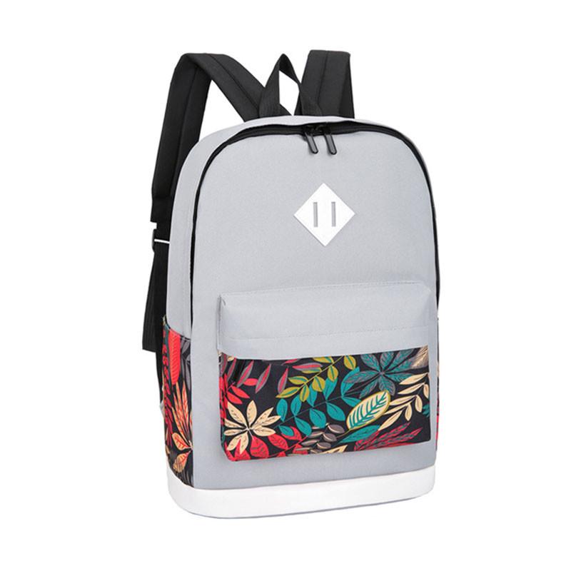 Рюкзак Lesko LP1931 3в1 с сумкой и кошельком Серые листья (1399320207)