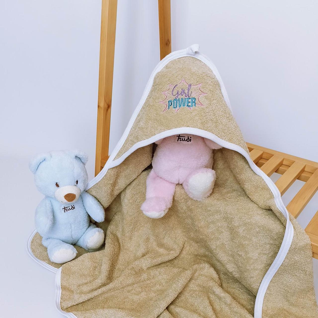 Полотенце детское после купания Penetka Girl Power с капюшоном махровое с вышивкой 90x80 см Коричневый (6488.90.80.179.12)