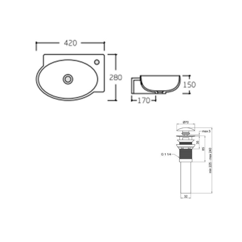 Раковина підвісна овальна Qtap Leo ліва з донним клапаном PU02O 430x290x140 мм White (QT11115011LWN47332) - фото 2 Раковина підвісна овальна Qtap Leo ліва з донним клапаном PU02O 430x290x140 мм White (QT11115011LWN47332) - фото 2