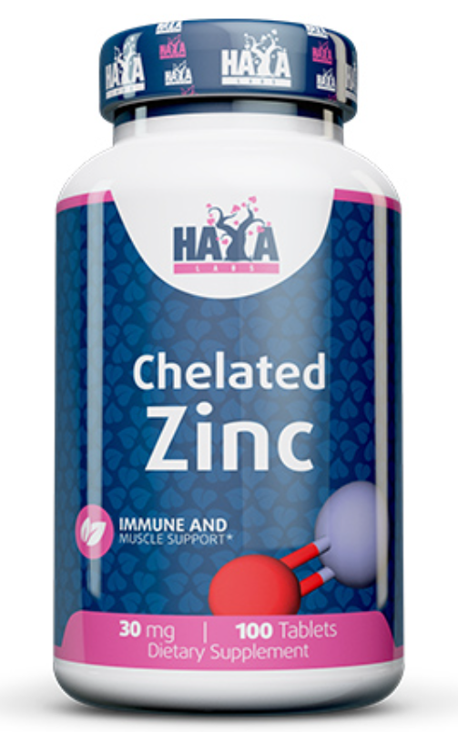 Добавка натуральная Haya Labs Chelated Zinc Bisglycinate 30 мг 100 таблеток