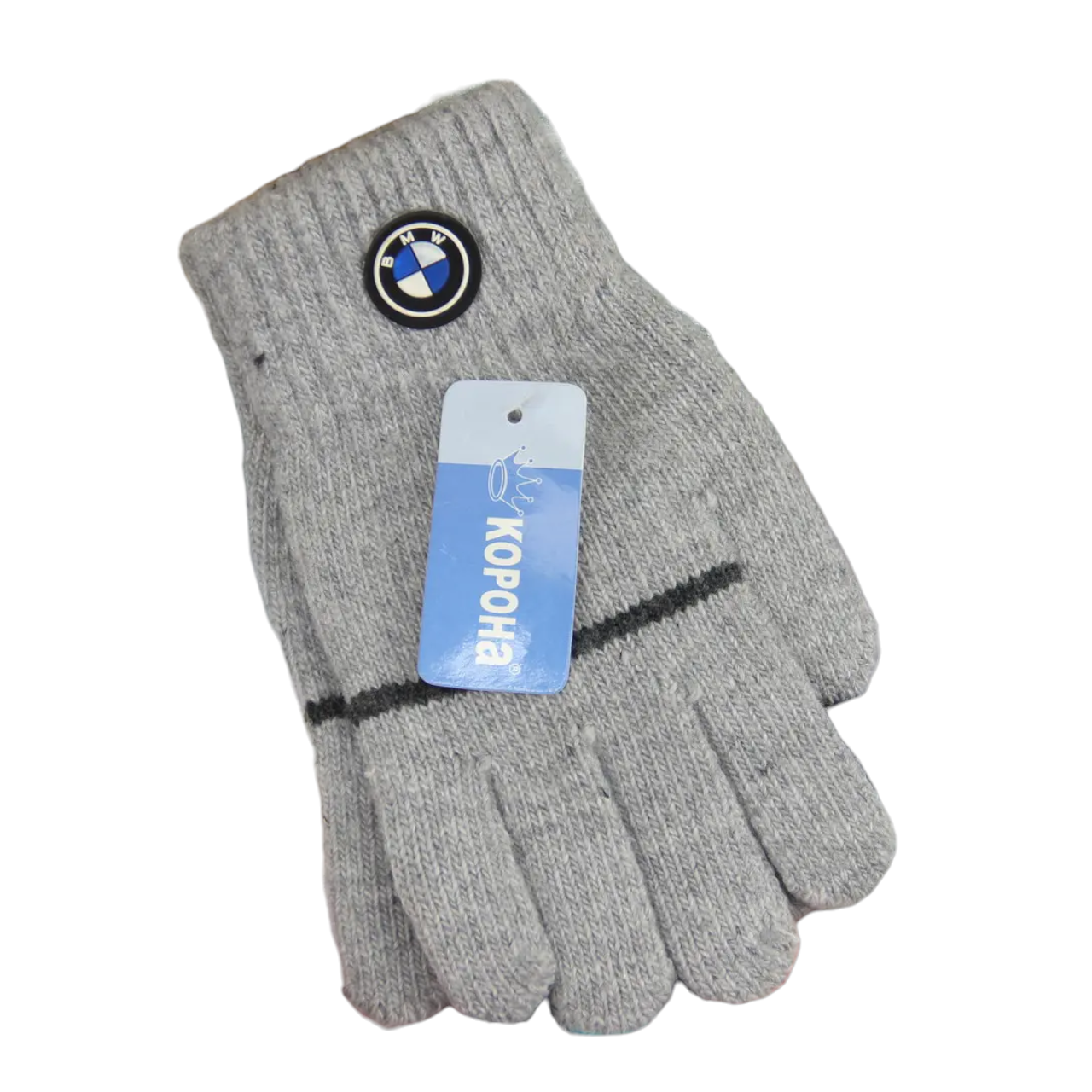 Перчатки детские шерстяные Лого авто с начесом осень/зима 9-12 лет Светло-серый (34053)