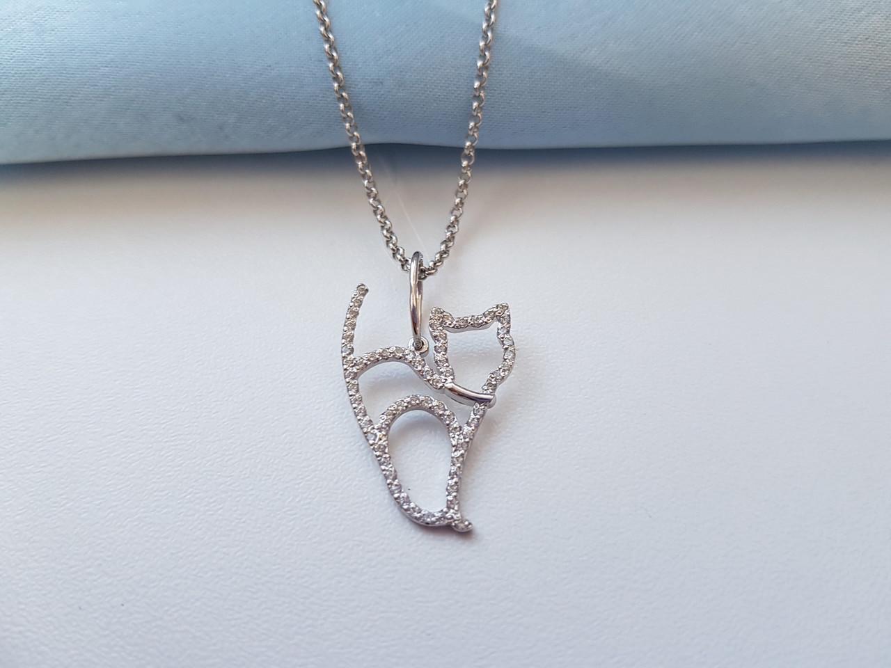 Подвеска серебряная Кошечка контур в белых камнях 925 пробы 1,60 г (0348р)