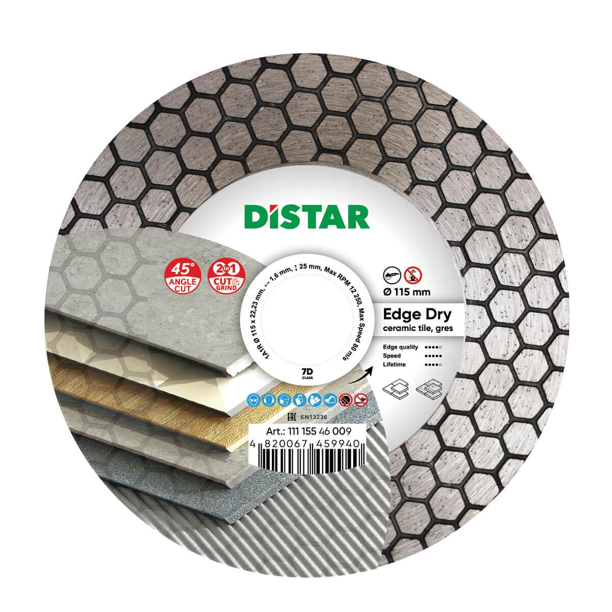 Диск алмазный Distar Edge Dry для керамогранита 115x1,6x22,23 мм (11115546009)