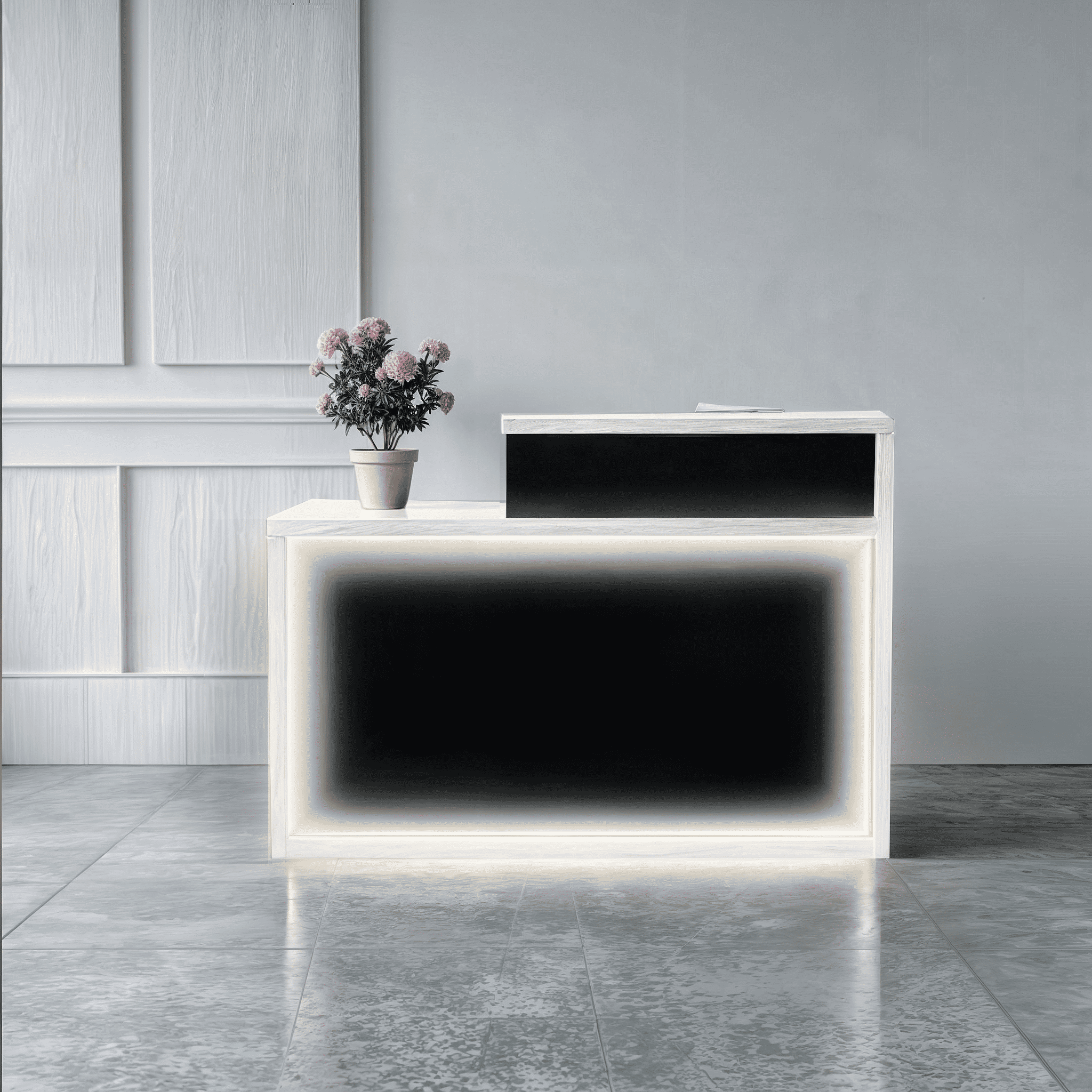 Стойка-ресепшн/4 Tobi Sho левосторонняя для офиса/салона с подсветкой 1400х600х1050 мм Белый/Черный (346578813) - фото 2 Стойка-ресепшн/4 Tobi Sho левосторонняя для офиса/салона с подсветкой 1400х600х1050 мм Белый/Черный (346578813) - фото 2