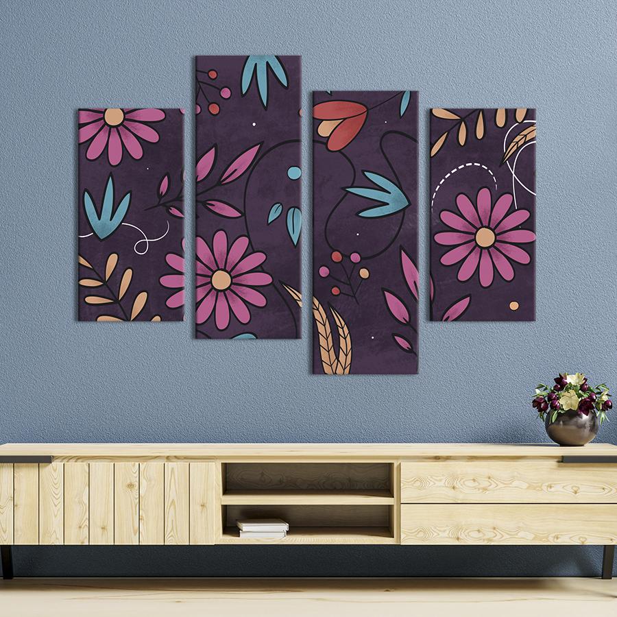 Картина на холсте Цветочный принт с розовыми ромашками 149x106 см (871-42)