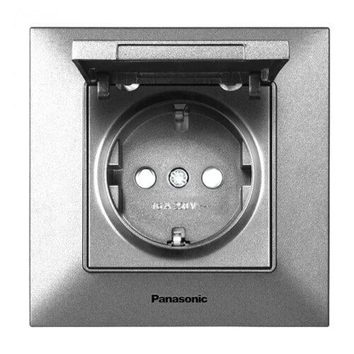 Розетка с заземлением и крышкой Panasonic Arkedia Slim Серебристый (WNTC0210-2SL)