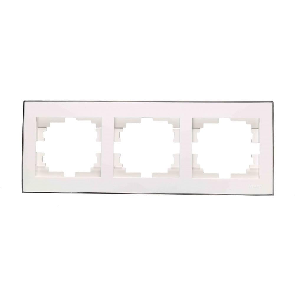 Рамка 3-местная горизонтальная Lezard Rain с боковой вставкой Белый/Хром