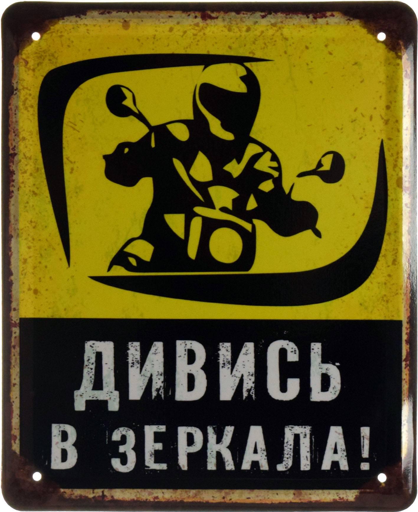 Табличка металлическая Дивись В Зеркала! 18x22 см Табличка металлическая Дивись В Зеркала! 18x22 см