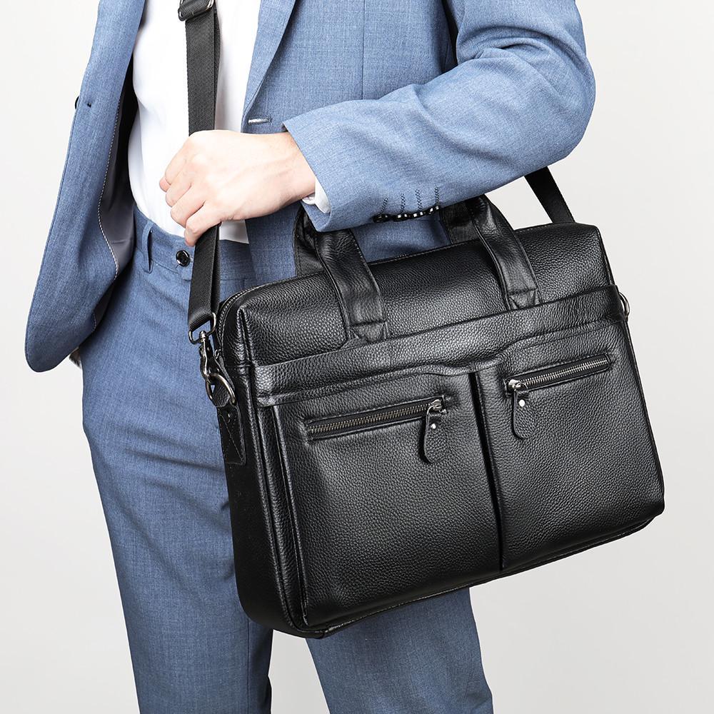Портфель чоловічий Lorian з відділенням для ноутбуку з натуральної шкіри Чорний (LR 259006-black) - фото 4