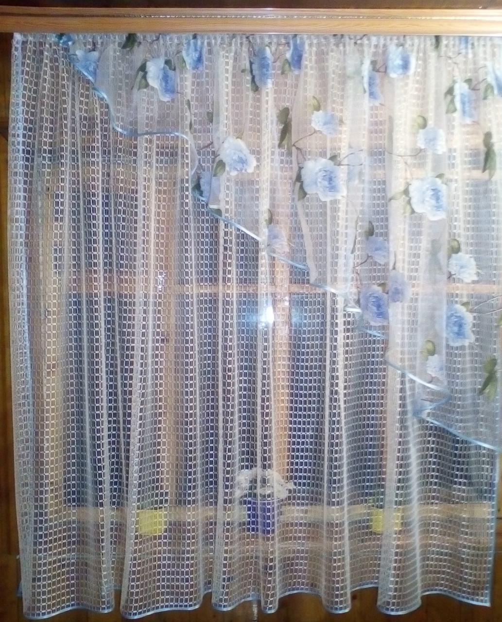 Штори Фаїна права Молочний/Блакитна троянда (1251141350)